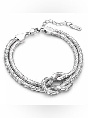 Stainless Steel Silver Knot-Accent Snake Chain Bracelet - Women Jewelry